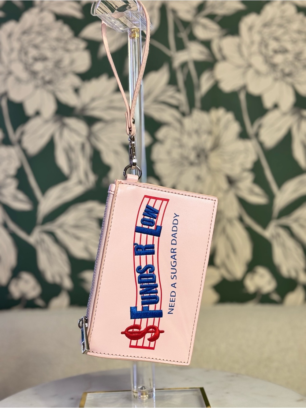 Sugar Thrillz Pink Wristlet Clutch with “Funds R Low” Graphic